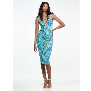 Zara Cut Out  body-con style graphic print keyhole neckline JACQUARD Dress Sz S